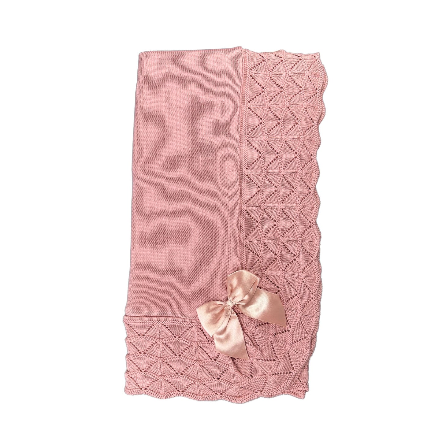 Dusty Pink Knitted Blanket with Bow