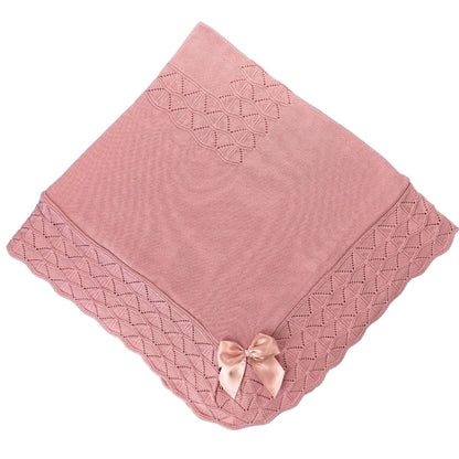 Dusty Pink Knitted Blanket with Bow