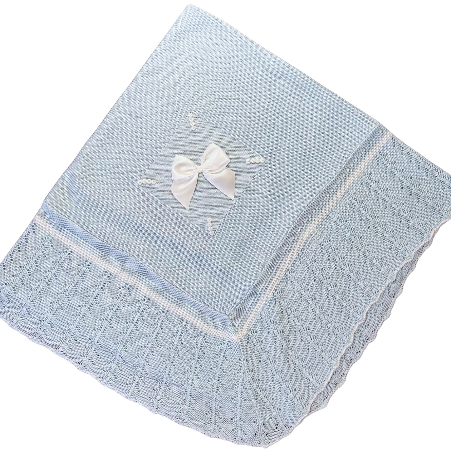 Light Blue Knitted Blanket with Bow