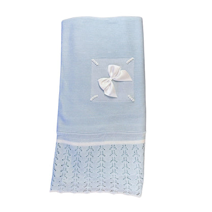 Light Blue Knitted Blanket with Bow