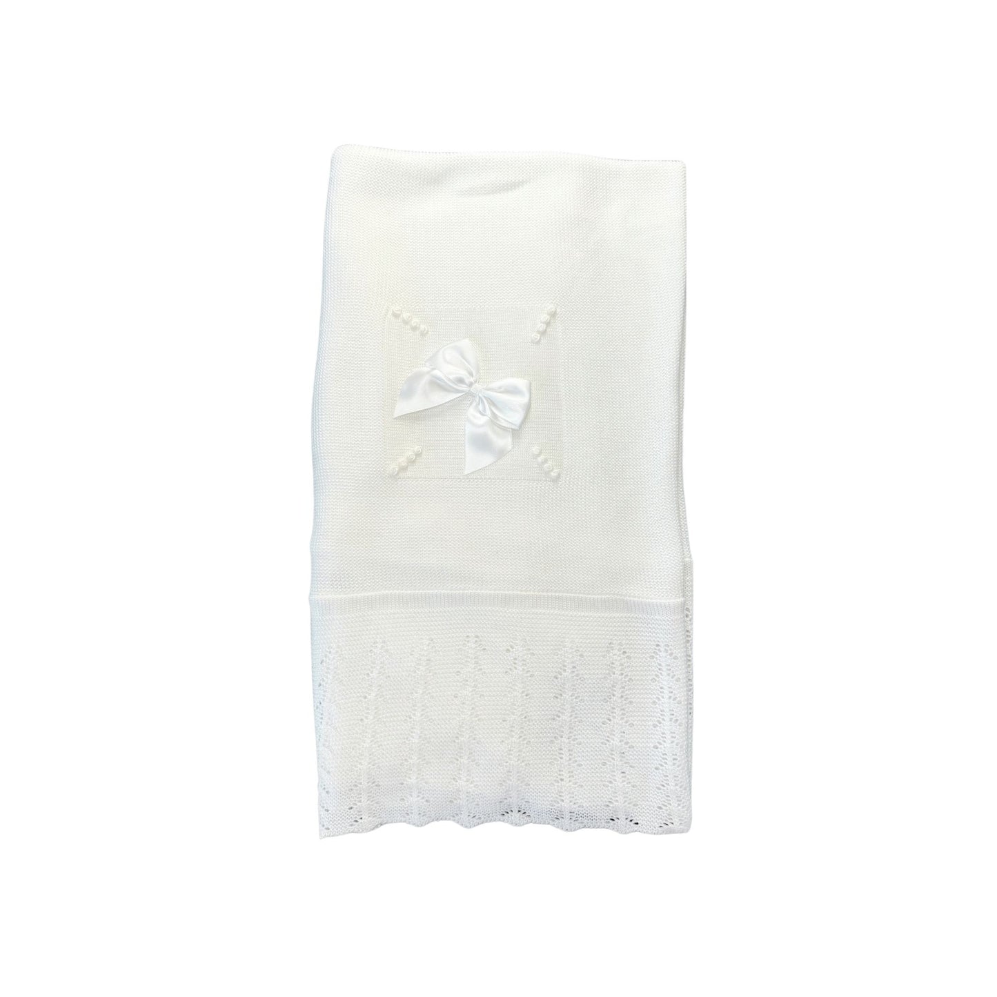 White Knitted Blanket with Bow