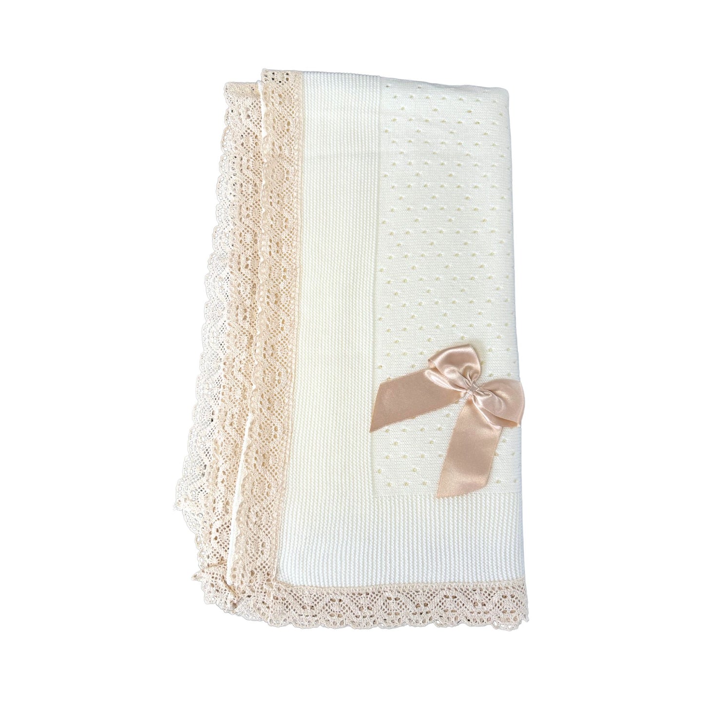 Ivory Knitted Blanket with Lace