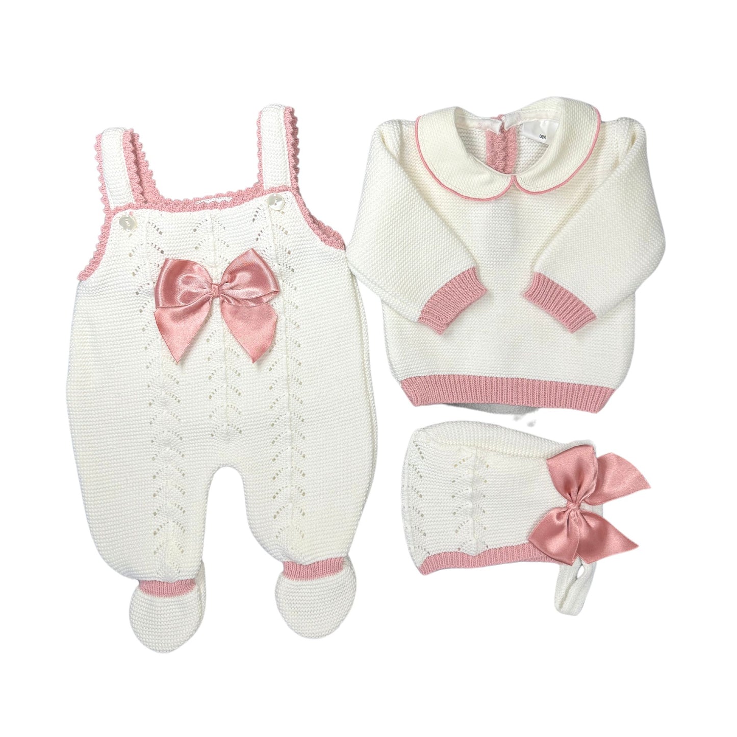 Ivory/Dusty Pink Knitted Romper w/Bow