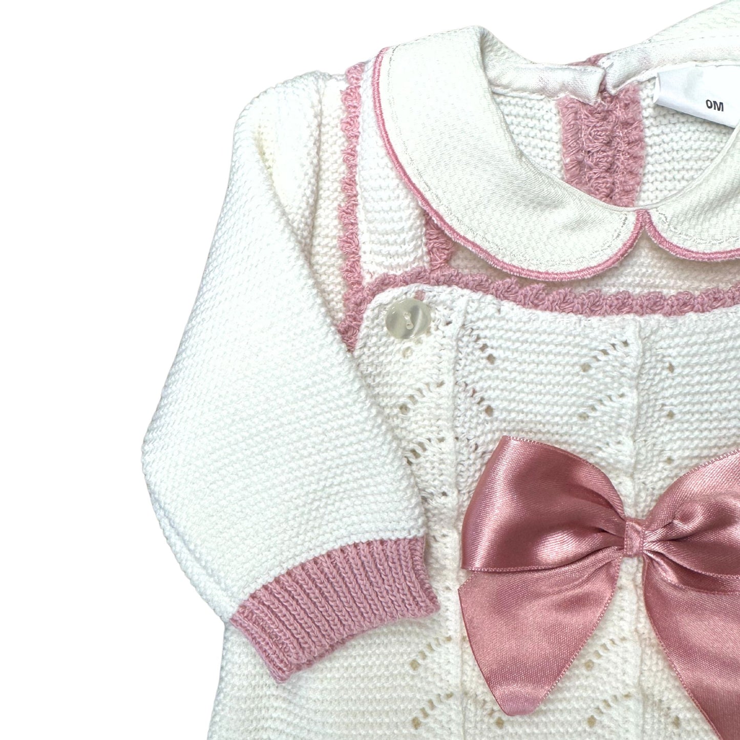 Ivory/Dusty Pink Knitted Romper w/Bow