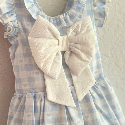 Checked Heart Dress with Hair Bow