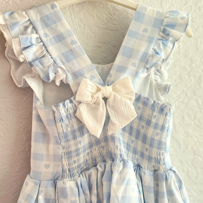 Checked Heart Dress with Hair Bow