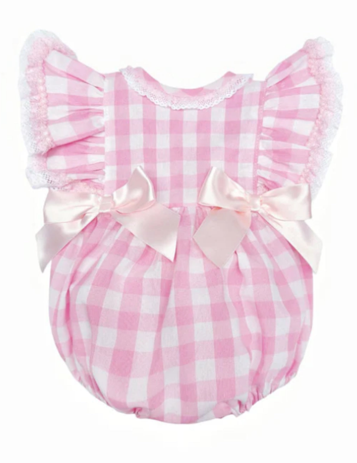 Pink Checked Frill Shoulder Romper