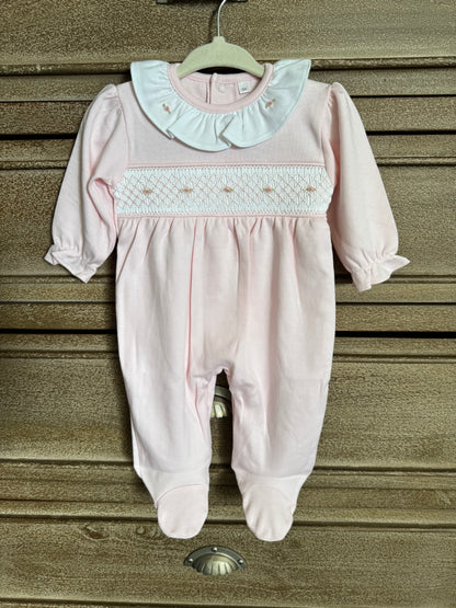 Pink Pima Cotton Smocked Onesie