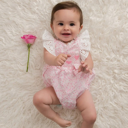 Smocked Heart Floral Romper