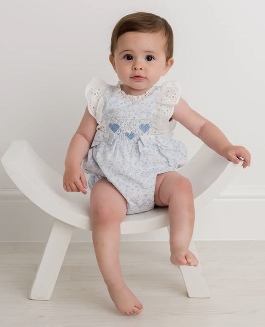 Smocked Heart Floral Romper