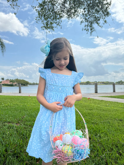 Smocked Floral Blue Dress