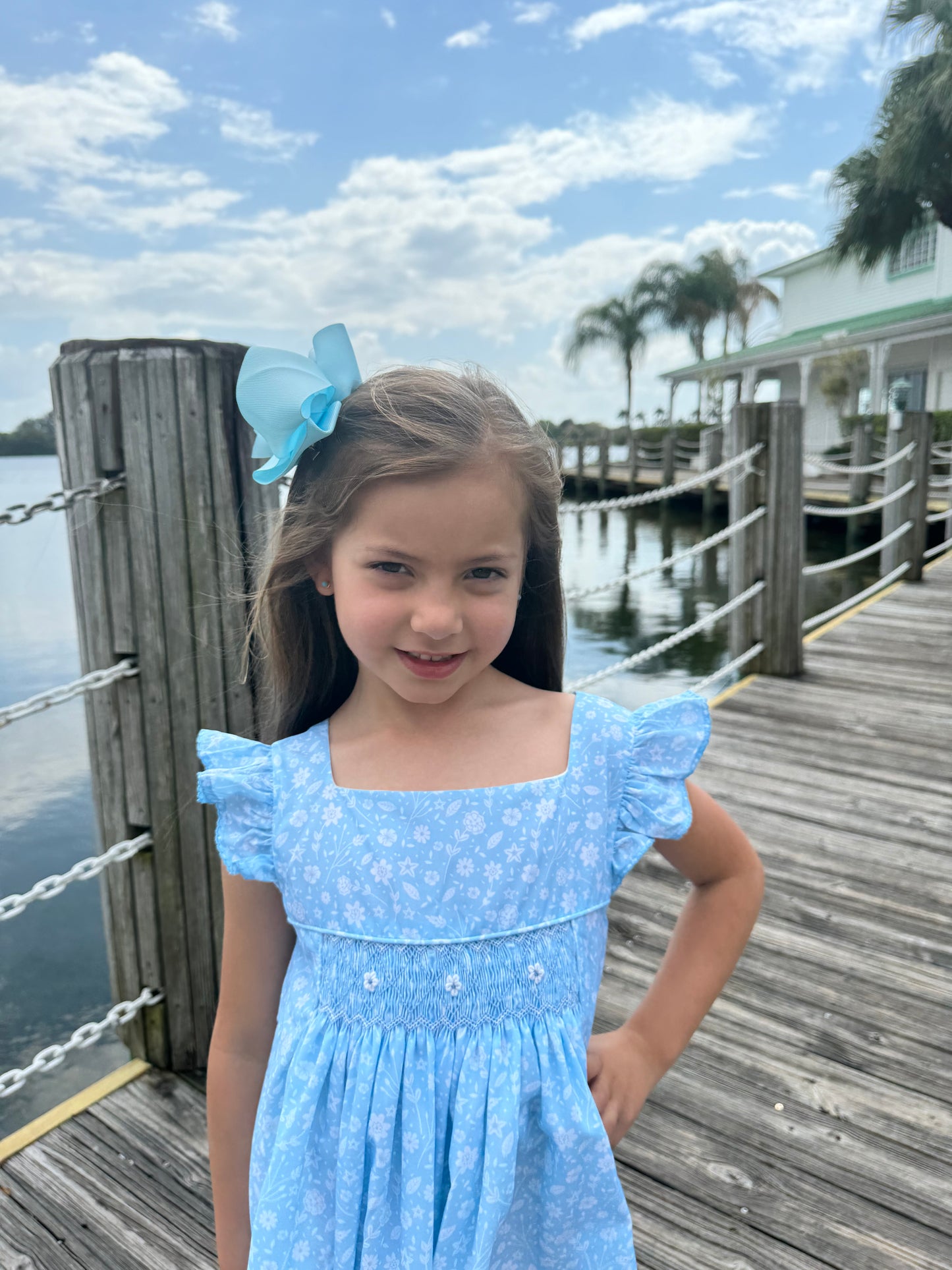 Smocked Floral Blue Dress