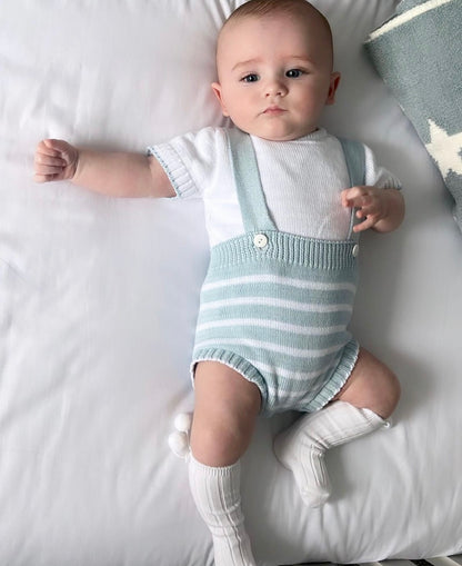 Blue/White Stripe Cotton Romper