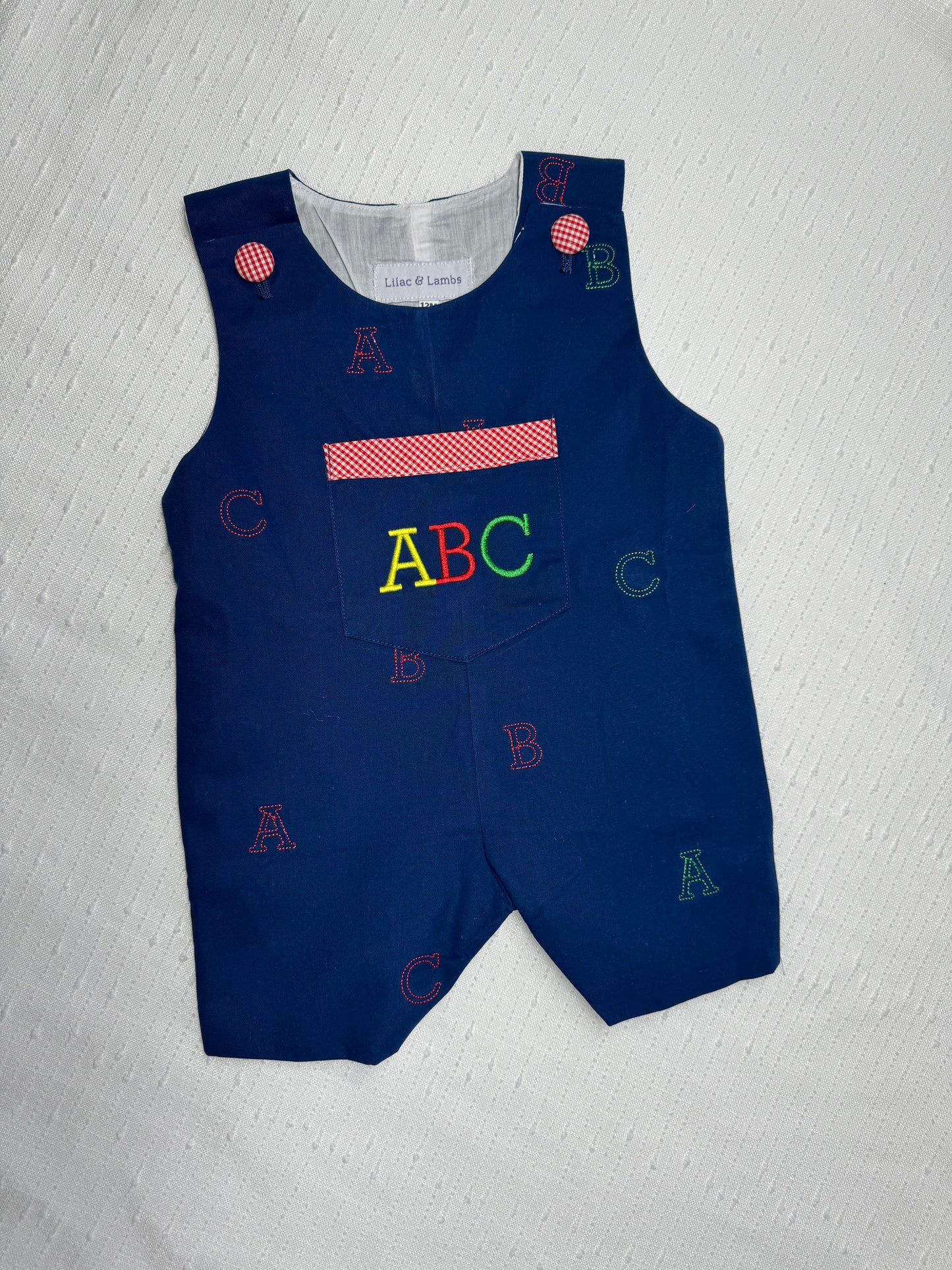 Navy Blue Alphabet Shortall Romper