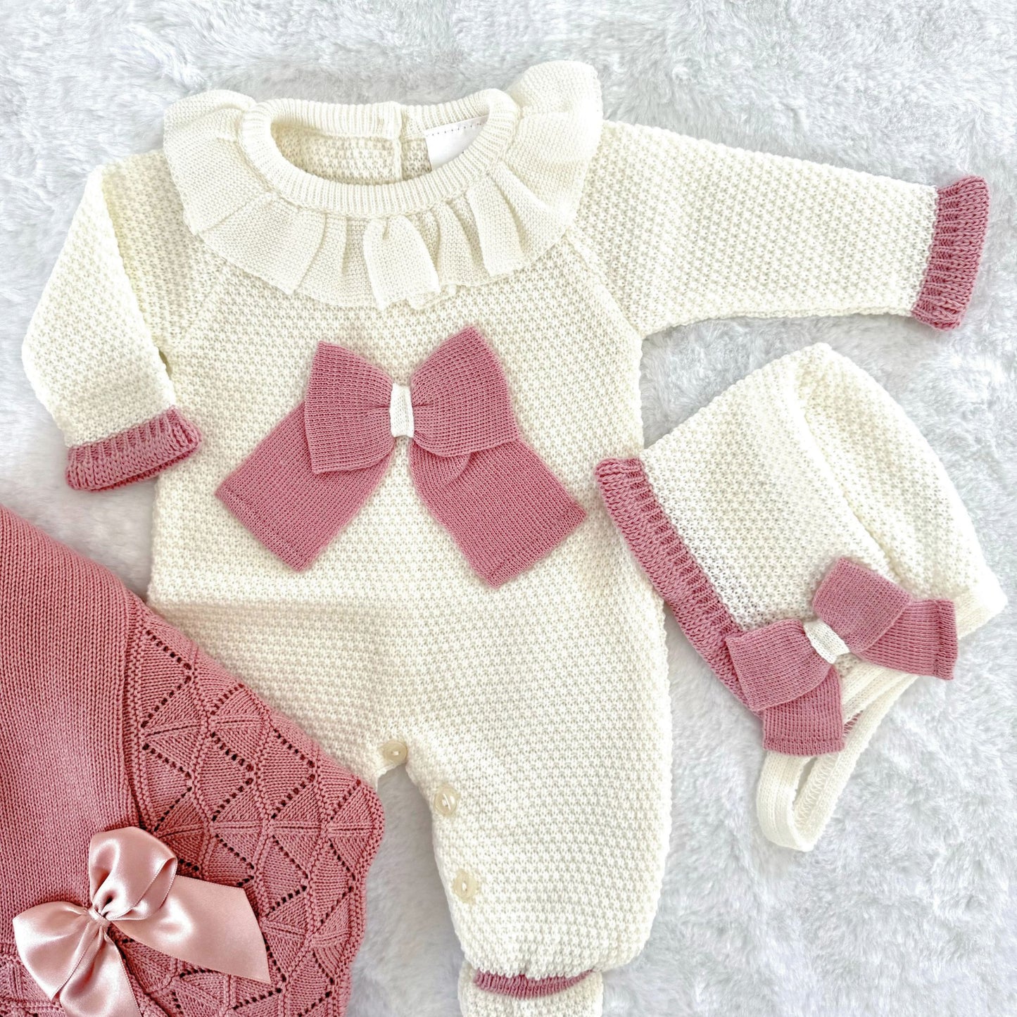 Pink Bow Onesie with Hat