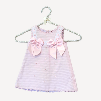 Pink waffle A line dress with bow