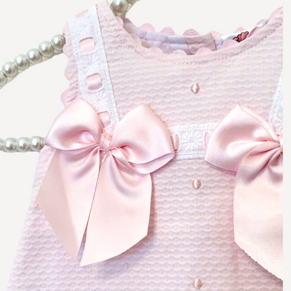 Pink waffle A line dress with bow