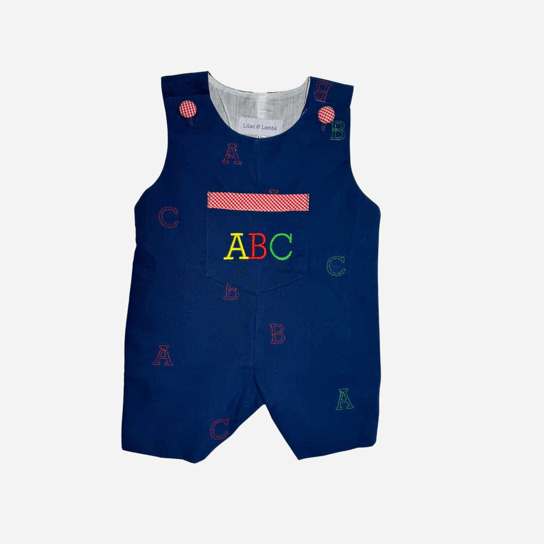 Navy Blue Alphabet Shortall Romper