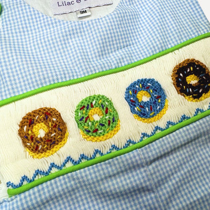 Smocked Embroidered Donut Boy Romper