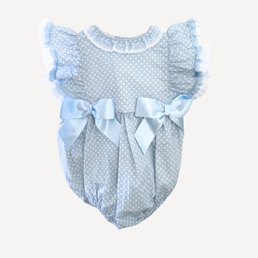 Blue-White Dot Frilly Shoulder Romper