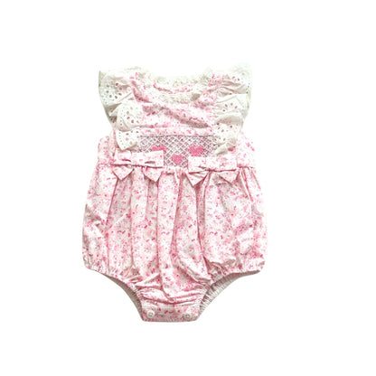 Smocked Heart Floral Romper